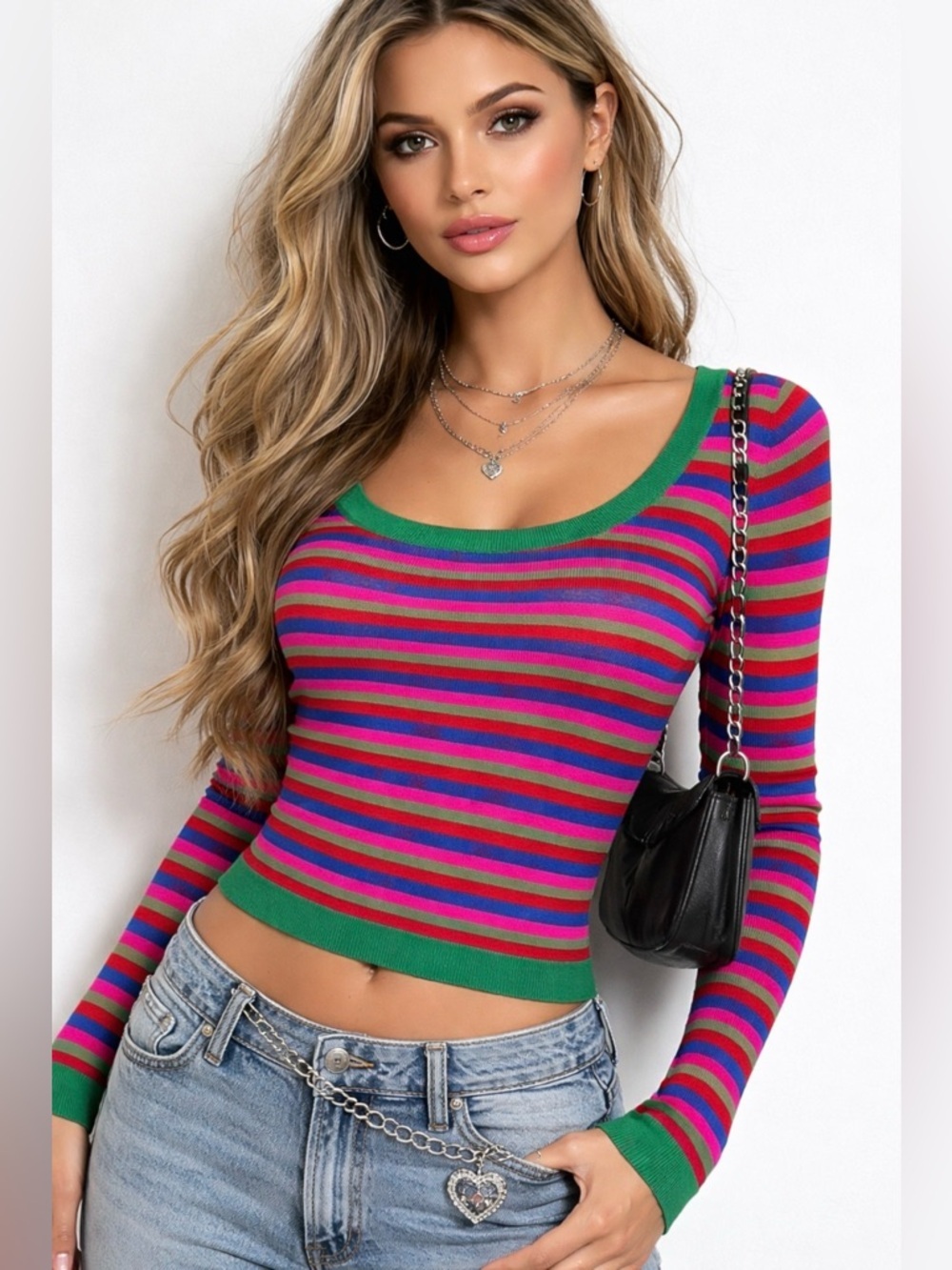 Miss Sixty Y2K Striped Knit Top XS IT 38 Fitted Stretch Vintage 2000s Rare
